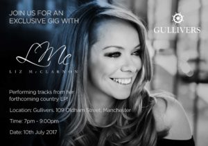Exclusive gig with Liz McClarnon at Gullivers, Manchester, 10th July 2017